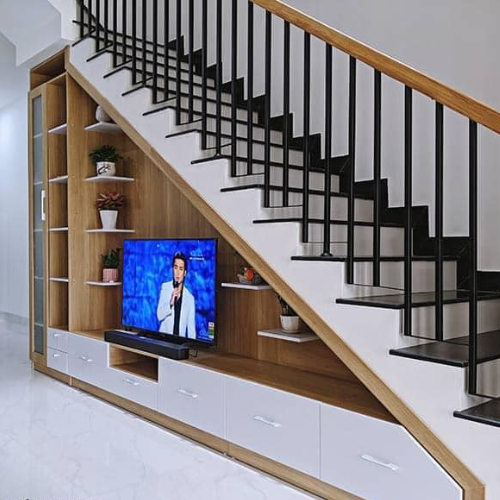 kệ tivi thiết kế theo yêu cầu và tủ cầu thang đẹp chắc chắn là lựa chọn hoàn hảo.